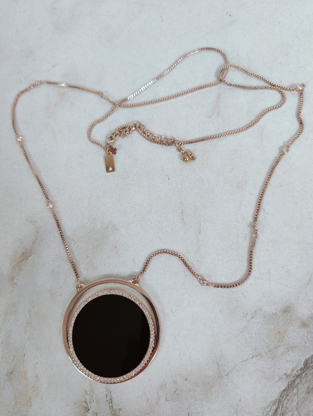 Kate Spade 'In The Spotlight' Rose Gold Tone Crystal Enamel Disc 17" Necklace